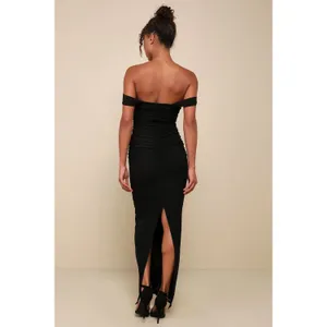 Lulus Amazing Presence Black Mesh Ruched Column Maxi Dress Long Formal Small NWT thumbnail 2