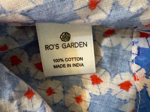 Ro's Garden Women's M Blue Red Floral Cotton Pintuck Puff Sleeve Blouse thumbnail 6