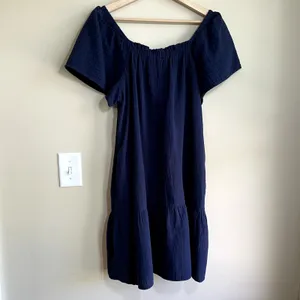 GAP cotton short sleeved knee-length navy dress‎ pockets women's M ruffle detail thumbnail 7