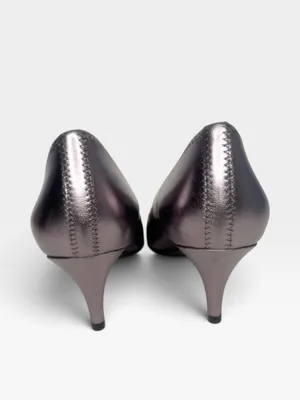 Tahari Brett Leather Metallic Gunmetal Gray Pointed Toe Kitten Heels SZ 9 thumbnail 10