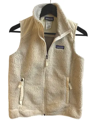 Patagonia Women Fleece Vest Beige Zip‎ Pockets Size S Warm Outdoor Casual thumbnail 1