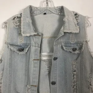Distressed Denim Vest Womens Medium Long Length Western Cowgirl Rodeo Festival thumbnail 4