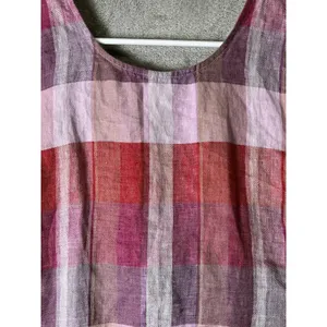 Madewell Plaid Tie-Back Tank in 100% Linen Natural Fiber Tank Top Blouse Size 12 thumbnail 4