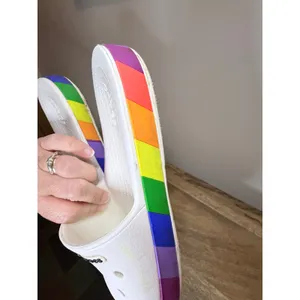 Crocs Classic Slide White Rainbow Stripe Pride Sandals Size 8 thumbnail 13