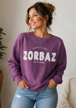 Source Unknown Zorbaz Detroit Lakes Purple Crewneck Sweatshirt Embroidered Logo Pullover SIZE M thumbnail 1