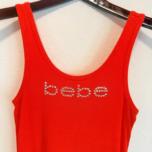 BEBE rhinestones embelished signature ribbed tank top, orange, size S, NWOT thumbnail 5