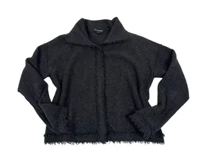 Eileen Fisher Gray 100% Merino Wool Fringed Snap Front Cardigan Jacket Small thumbnail 1