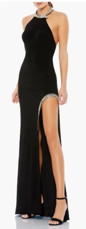 NWOT MAC DUGGAL 26533 HIGH SLIT HALTER RHINESTONE ACCENTS Black Dress sz 6 thumbnail 1