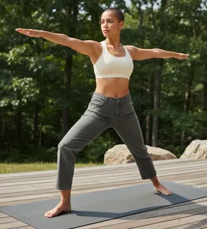 Yogipace Women Gray Cropped Straight Leg‎ Stretch Jeans Size L thumbnail 1