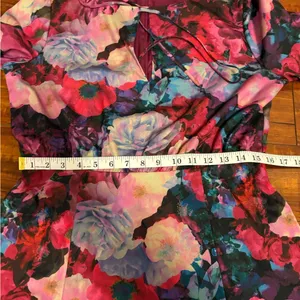 Gianni Bini Floral Dress Lined Balloon Sleeves Flirty Tie Front Keyhole medium thumbnail 12