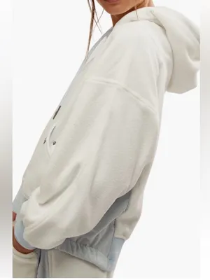 Free People Cream Fleece Hoodie with Light Blue Drawcords thumbnail 16