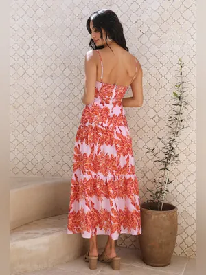 HELLO MOLLY Annita Maxi Dress Pink Orange Tropical Cutout Open Back | Small thumbnail 2