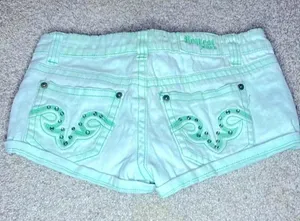 Women’s Mint Green Rhinestone Embroidered Shorts Blue Size 26 thumbnail 3