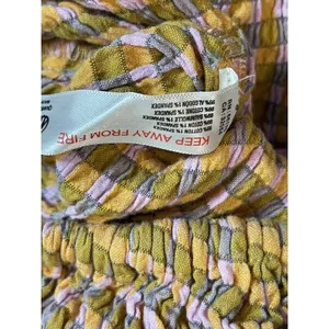 Free EST Free People Boho Mustard Plaid Blouse Peasant Top Balloon Sleeve Tie thumbnail 7