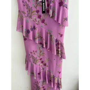 Steve Madden Aida Purple Floral Ruffle High Low Midi Dress XS NWT Wedding Guest thumbnail 8