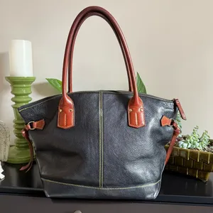 DOONEY & BOURKE Champosa Black Brown Pebbled Leather‎ Satchel Handbag XL thumbnail 4
