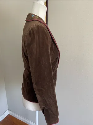 Moda International Brown Velvet Blazer with Floral Embroidery thumbnail 4