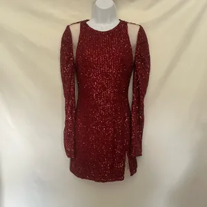 Y2K Luxe Dress Red Sequin Mini Dress Sz S Mesh Cutout Clubwear Glam Holiday NYE thumbnail 16