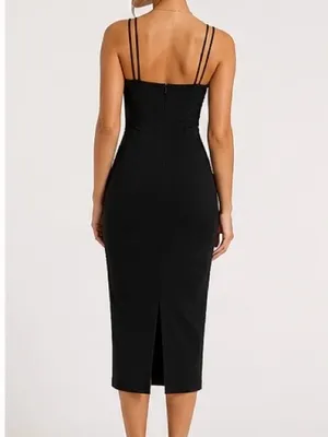 Express Double Strap Square‎ Neck Sheath Midi Dress Black Size S NWT thumbnail 4