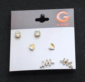 NWT G by Guess 3 Pack Rhinestone Stud Earrings Gold / Clear thumbnail 1