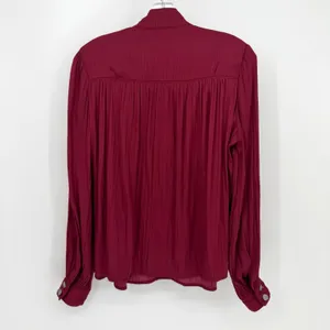 Anthropologie Relaxed Shimmer Satin Blouse Women XS Dark‎ Cherry Boho Minimalist thumbnail 7