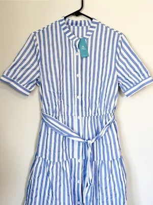 NWT Cupshe Blue Striped Puff Sleeve Front Button Maxi Dress - Size: Small thumbnail 6