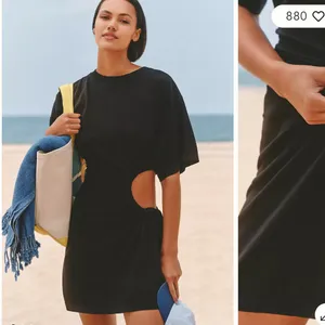Anthropologie Celandine Large‎ NEW Short-Sleeve Cutout Fitted Mini Dress Black Crew Neck thumbnail 2