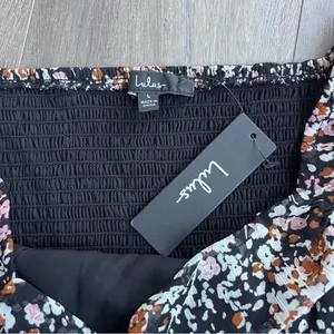 Lulus Womens Black Floral Crop Top Blouse Smocked Long Sleeve L NWT thumbnail 4