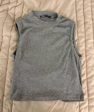 Zara Light Gray Ribbed Sleeveless Tank thumbnail 1
