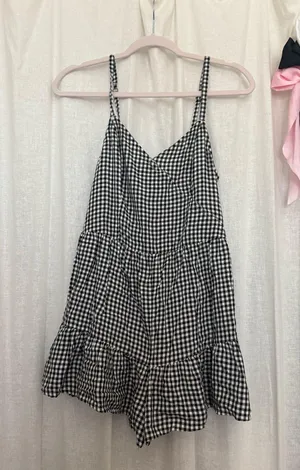 Hollister Game Day Black And White Plaid Romper thumbnail 1