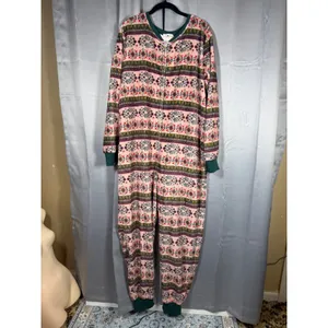 Natural Life Fleece Jumpsuit Pajamas L/XL Pink Fair Isle Floral Boho Loungewear thumbnail 2
