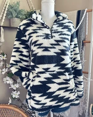 Natural Reflections Geometric Print Sherpa Pullover Quarter Zip Sweater thumbnail 1
