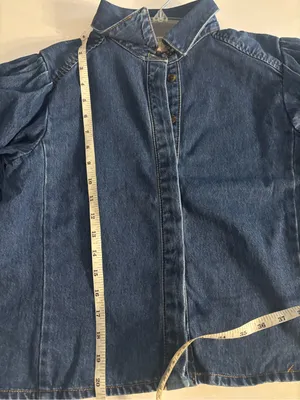 Oat New York Dark Blue Denim Puff-Sleeve Jacket, Size-Small thumbnail 10
