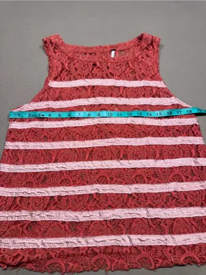 Free People Sheer Lace Melon Stripe Raw Hem Sleeveless Tank Top thumbnail 5