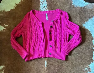 Aeropostale chunky knit cardigan size XL Hot pink Semi cropped thumbnail 1
