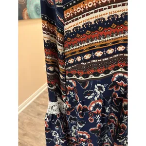 Entro Navy Blue Boho Floral Paisley Bell Sleeve Lace Accent Tunic Top Dress L thumbnail 3