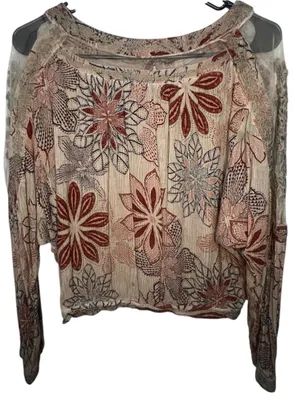 Gimmicks by BKE Floral Mesh Shoulder Boho Slouchy Long Sleeve Blouse thumbnail 1