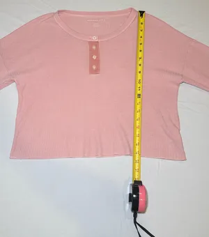 American Eagle Outfitters Pink Henley L/S Relaxed Cropped Shirt Size Medium NWOT thumbnail 5