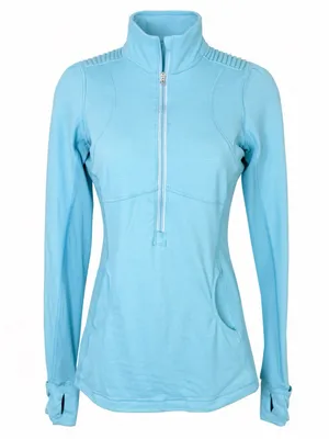 Lululemon Flash Forward Half Zip Size 4 Aqua Blue Thumbholes Reflective Mesh thumbnail 1