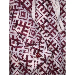 Womens Geometric Diamond Print Long Sleeve Button Down Midi Shirt Dress Burgundy thumbnail 5