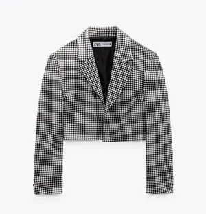 ZARA Black and White Houndstooth Cropped Blazer thumbnail 1