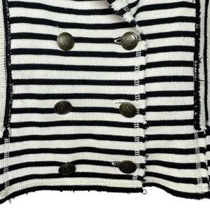 Free People Striped Knit Blazer Jacket M Black White Nautical Y2K Inspired thumbnail 6