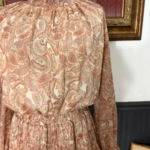 FATE Paisley Smocked Ruffle Neck Balloon Sleeve Flounce Mini Dress Sz S🧡🍄 thumbnail 4