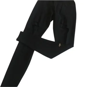 Alo Yoga Warrior High Rise Waist Edgy Goth Black Ripped Slashes Leggings S thumbnail 7