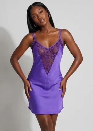 Vintage Purple VS Gold Label Deep V Lace Slip Dress Dark Fairy Whimsigoth 90s thumbnail 1