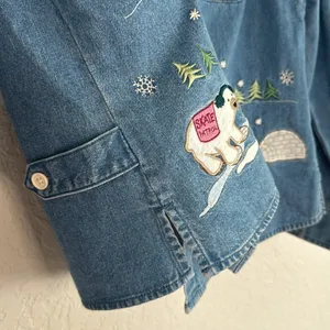 Christopher & Banks Denim Embroidered Button Up Shirt Polar Bear Snow Teacher thumbnail 9
