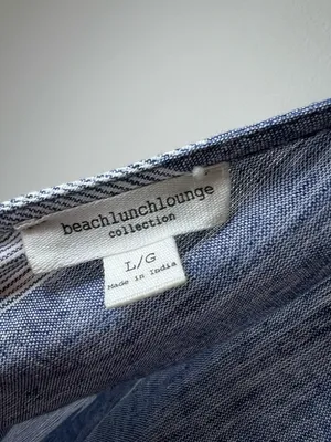Beach Lunch Lounge Linen Blend Cropped Jumpsuit Blue Stripe Wide Leg Coastal Lg thumbnail 12