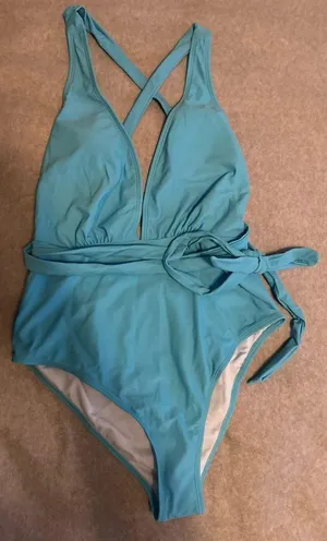 NWT CUPSHE One Piece Swimsuit Deep V Neck Crisscross Back Dodger Blue size M thumbnail 3