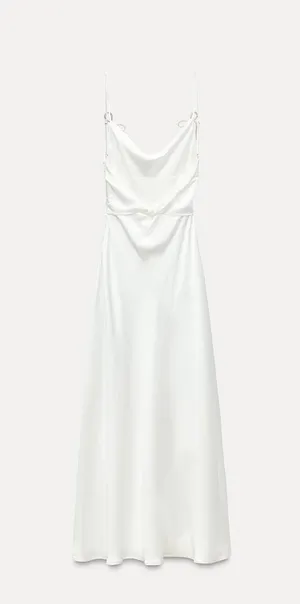 ZARA dress maxi satin rhinstone bow wedding slip on evening party coctail thumbnail 12