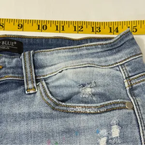 Women’s Judy Blue Denim Frayed Paint Splash Shorts Size L thumbnail 12